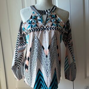 Geometric Cold Shoulder Top